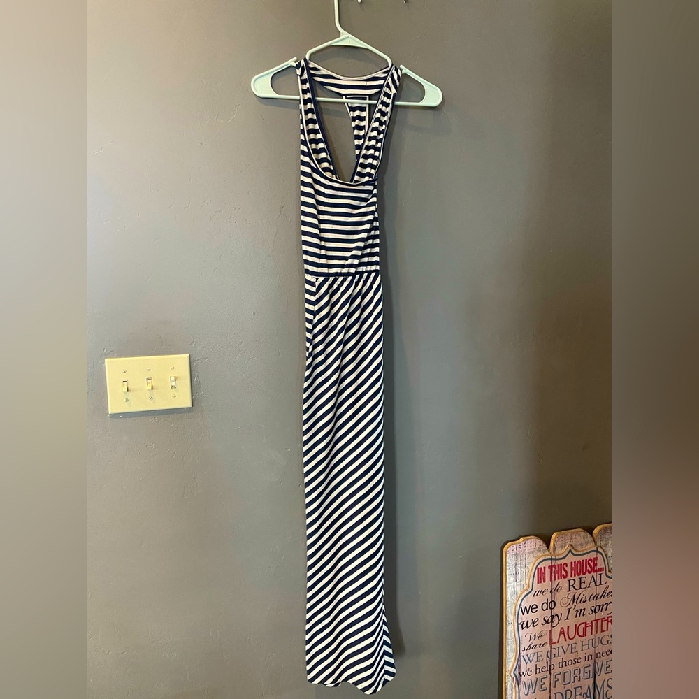 Navy and white striped women’s dress